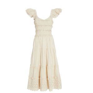 Sea NY Everleigh Eyelet Smocked Midi Dress Womens XL Cream Tiered Flutter Sleeve